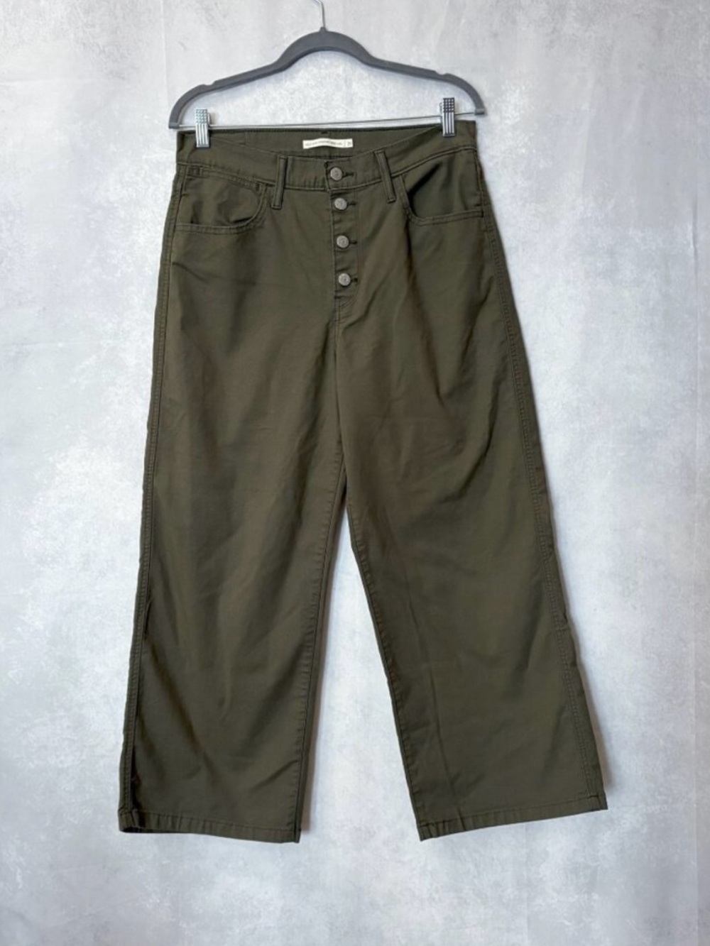 Levi's Women's Mile High Cropped Wide Leg Jeans Pants Olive Green Size 31